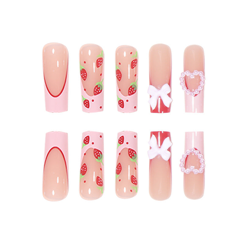 Wholesale Valentine's Day Pink Peach Heart Bow Strawberry Plastic Wearing Nail Beauty